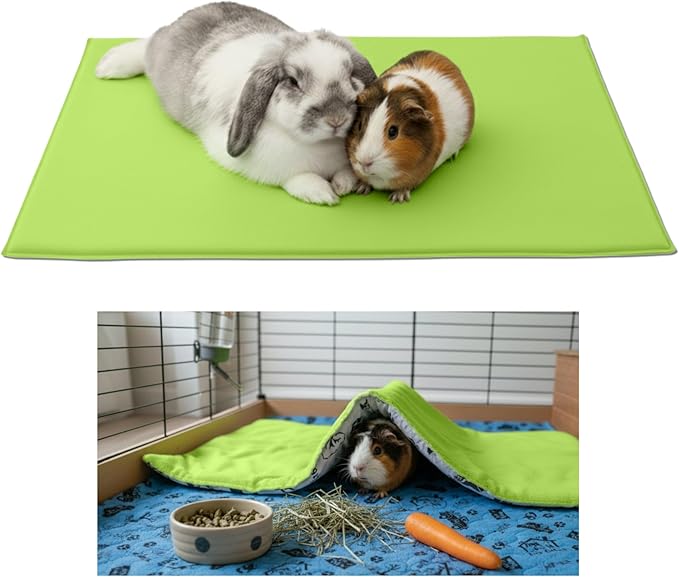 Fleece Playground for Guinea Pig and Rabbit - All in One, It's a Blanket, a Giant Tunnel, a House, a Cushion and a Bed - 41.3 x 27.6 in - Green