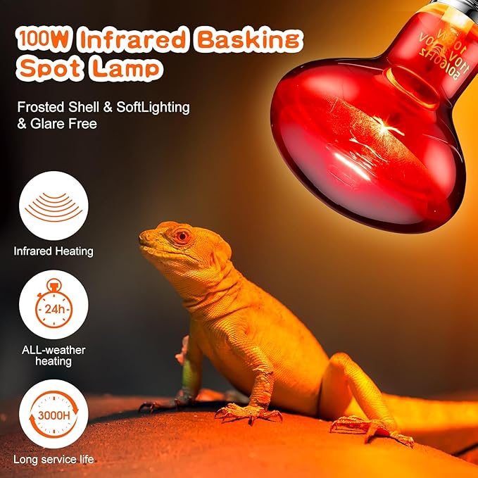 VIHOSE 3 Pcs Reptile Heat Lamp Combo, Include 100w UVA Day Heating Lamp and Infrared Heat Bulb, 26w Energy Saving UVB Bulb, Basking Light for Reptiles Bearded Dragon Turtles Snake Lizard