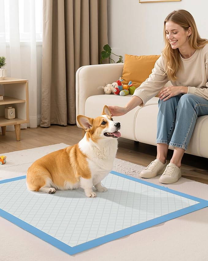 Powools 150-Pack Large Puppy Pads - 22'' x 22'' Pee Pads for Dogs Potty Training with Leak-Proof Quick-Dry Design, 6-Layer Dog Pads Large, Blue