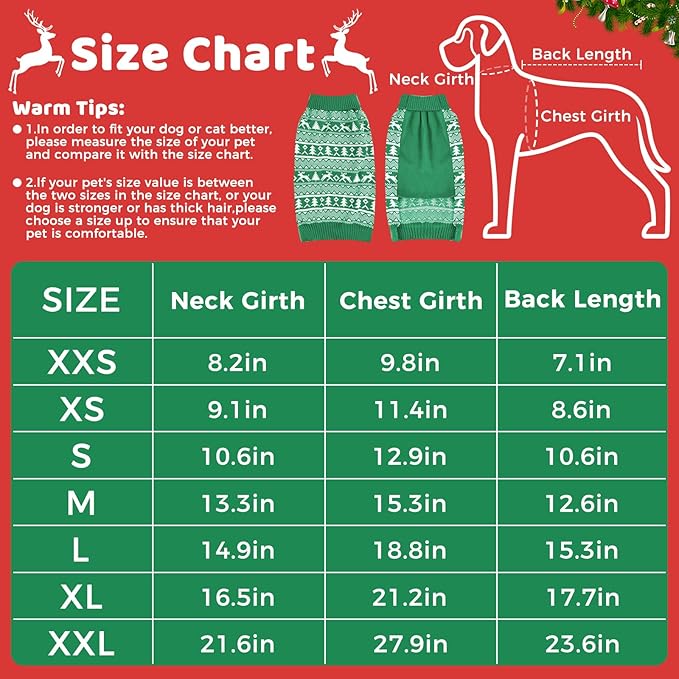 Christmas Dog Sweaters for Small Medium Large Dogs and Cats,Pet Soft Warm Holiday Outfit Girl & Boy,Pup Winter Clothes Turtleneck Double Knitting Collar for Outdoors Playing（Green，S）