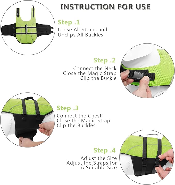 Queenmore Ripstop Dog Life Jacket Shark Life Vest for Dogs, Safety Lifesaver with High Buoyancy and Lift Handle for Small and Medium Breeds（Green XS）