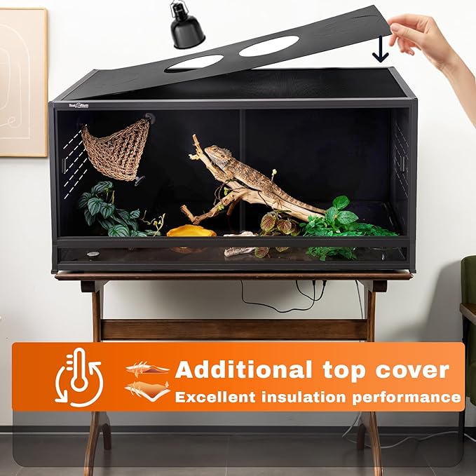 Stackable PVC Reptile Enclosure 44x20x20 inch, 76 Gallon Modular Terrarium, Additional Top Cover, Tempered Glass Sliding Doors & Lock, Front Opening Habitat (2 Pack, Black)