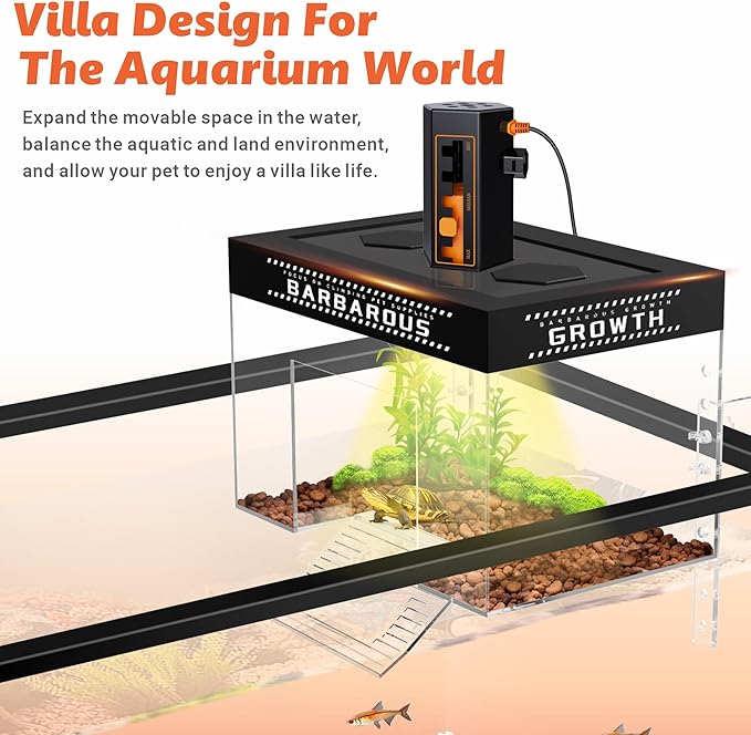 GOZILLA Adjustable Turtle Basking Platform with Basking Lamp, 11.8x7.9x7.9''Acrylic Turtle Topper & Dock, Hanging Platform Enclosure Warm Room for Small Turtles, Reptiles.(Large)