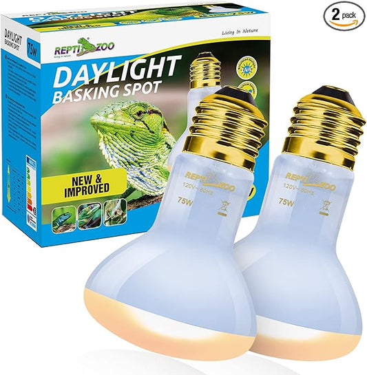 REPTI ZOO 2 Pack 75W Reptile Neodymium Daylight Basking Spot Lamp UVA Bulb Reptile Heat Lamp for Amphibian Lizard Tortoise Bearded Dragon Hedgehogs
