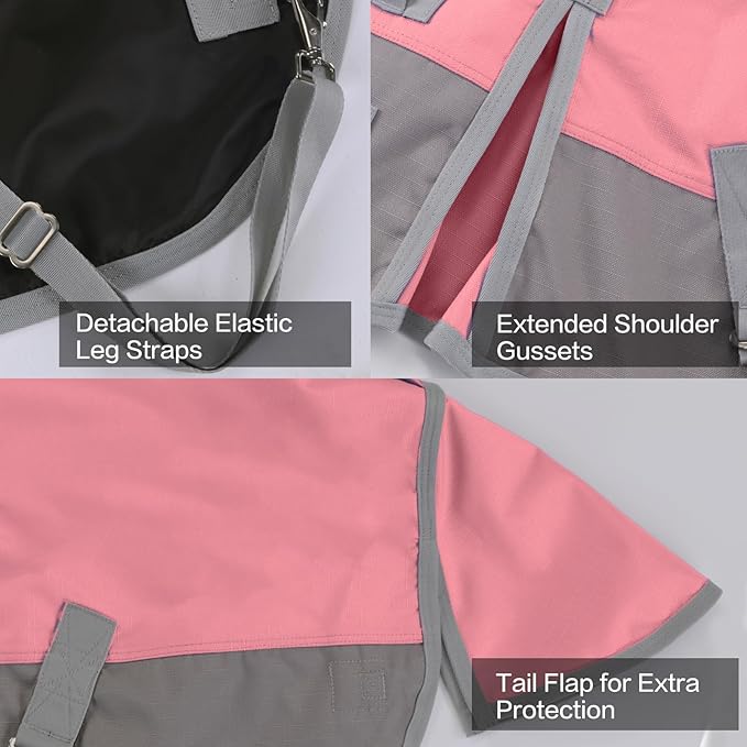 Mini Horse/Pony/Foal/Miniature Size 36"-51" Lightweight Waterproof & Breathable 1200 Denier Turnout Blanket with No Filling Pink 42"