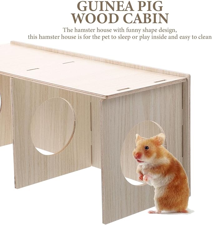 INOOMP Wooden Hamster Hideout Spacious Chewable Cabin for Hamsters and Guinea Pigs Design Comfortable Secluded Home for Pets and Cage Decor
