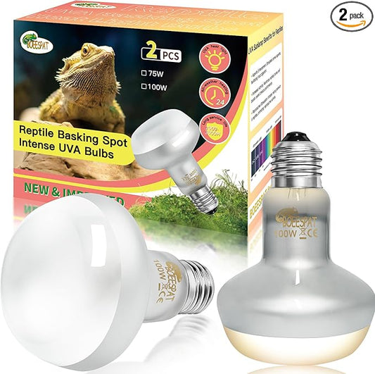 Intense 100W UVA Spotlight Heat Lamp Bulbs for Reptile Basking and Terrariums - Ideal for Desert-Dwelling Reptiles Like Bearded Dragons, Geckos, Iguanas, Lizards, Amphibians (Pack of 2)