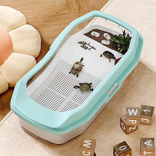 PC Turtle Tank 18'' x 11'' x 6'' ，Small Aquatic Tank for Juvenile Turtle,Versatile Design for Small Turtles, Crabs,Fishes