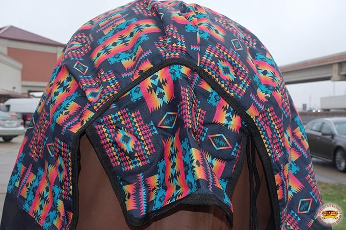 Black Aztec 72 in HILASON 1200D Winter Waterproof Poly Horse Turnout Blanket Belly Wrap