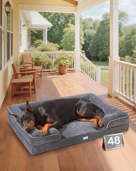 OhGeni Orthopedic Dog Bed Couch Big Cat Sofa for XXL Sized Pets with Memory Foam, Machine-Washable Waterproof Removable Cover, Soft Comfortable Fabric, 48-inch (Gray)