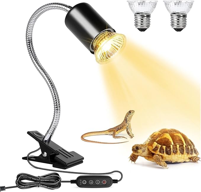 Reptile Heat Lamp, UVA UVB Reptile Light with 360° Rotatable Hose and Timed, Heating Lamp with 2 Bulbs Suitable for Bearded Dragon Reptiles Turtle Lizard Snake (Heat Lamp 25w/50w Bulb)