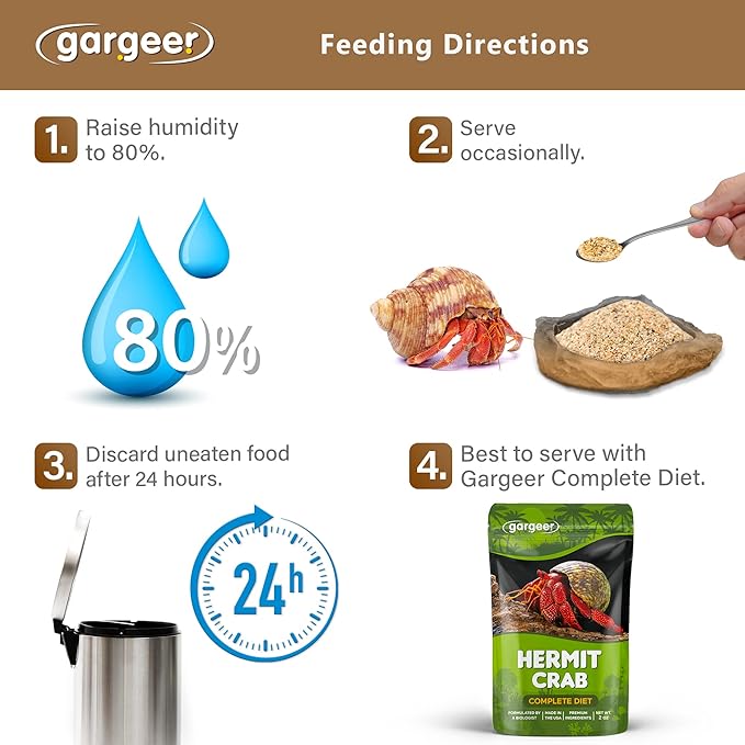 Gargeer Hermit Crab Protein Treat. Non-GMO Premium Ingredients, to Meet All Protein and Support Strength and Growth. 2oz Granular Textured ‘Surprise Your Crab’ Meal. Enjoy!