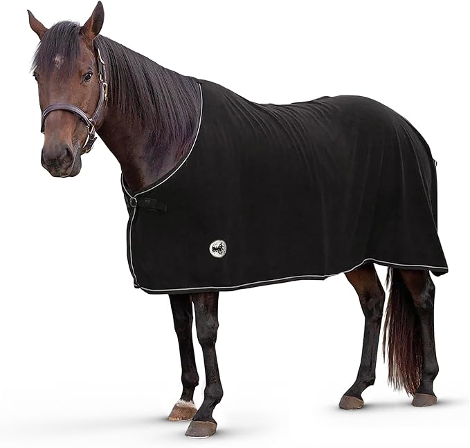 Jeffers Equine Elite Fleece Horse Cooler Blanket, 69 Inch – Soft, Adjustable Fit, Lightweight, Easy Care, Moisture Wicking Cooling Sheet with Surcingle for Post Exercise, Travel for Horses – Black