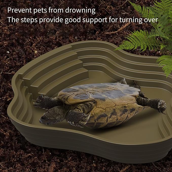 Sloped Animal Water Container Simulated Living Space Platform for Tortoises Amphibians Soaking Tub for Turtles Safe Turtle Drinking Bath Pan Multi Functional Soaking Dish Indoor/Outdoor Turtle Water
