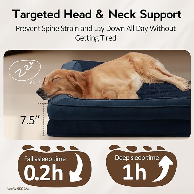 MEKIY Large Dog Bed - XL Orthopedic Egg-Crate Memory Foam Dog Beds with Removable Washable Cover, Waterproof Pet Beds with Non-Slip Bottom, Navy Blue