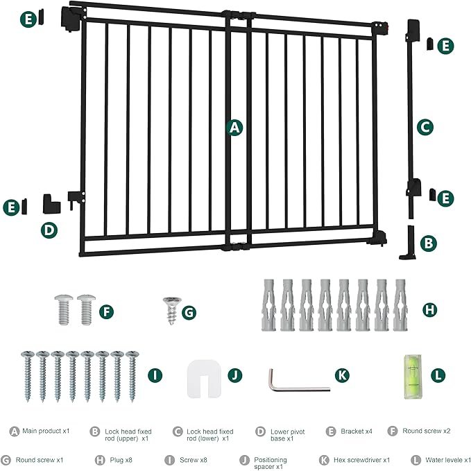 Miumoon 29-45" No Bottom Bar Baby Gate for Stairs, 2-in-1 Auto Close Dog Gate Indoor with Large Walk Thru Door, Hardware Mount Pet Gate for Top and Bottom Stairs (Black, 26.5-43" W x 29" H)