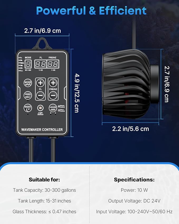 Pawfly Wave Maker for Aquariums 2100 GPH, Aquarium Powerhead DC 24V 10W, Aquarium Circulation Pump With Magnetic Base, Wavemaker for 30-300 Gallon Freshwater Saltwater Tank
