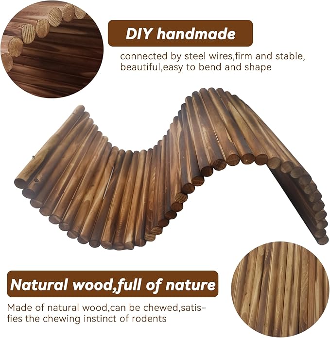 kathson Wooden Rabbit Hideout with Tunnel,Extra Large Bunny Bridge Guinea Pig Wood Ladder Flexible Hamster Ramp Small Animal Climbing Toys for Ferret Hedgehog Chinchillas and Other Rodents