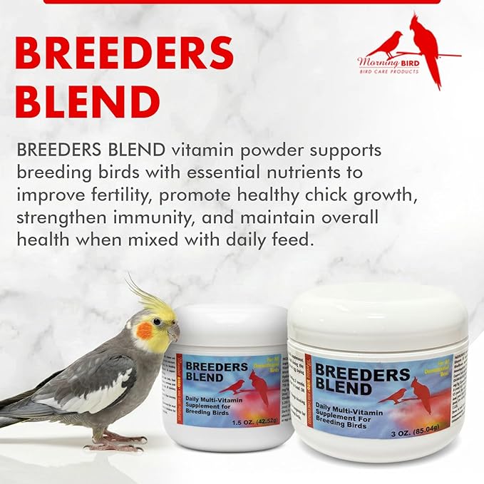 Morning Bird Breeders Blend 3 oz – Protein Supplement for Birds – Supports Breeding, Chick Growth, Muscle Development & Immune Health – Daily Vitamin Blend for Strong Bones & Overall Health