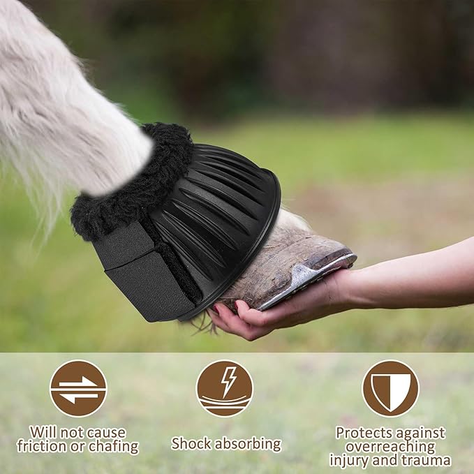 Abbylike 1 Pair Horse Bell Boots Protect Against Hoof Impact Trauma Rubber Bell Boots Black Horse Care for Turnout No Rub Design Comfort Quick Wrap Hook and Loop
