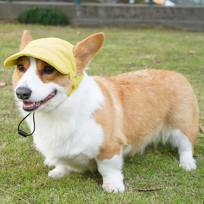 Dog Baseball Cap, Dog Cat Summer Beach Visor Hat with Ear Holes, Adjustable Puppy Sunbonnet Headdress (Yellow, X-Small)