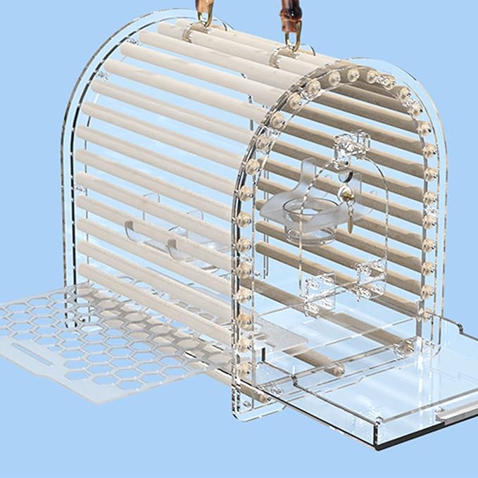 Parrot Travel Cage Transparent Bird Acrylic Carry for Parrot Lovebirds Portable Nest with Ladder & Tray for Outdoor Acrylic Ventilated for Travel