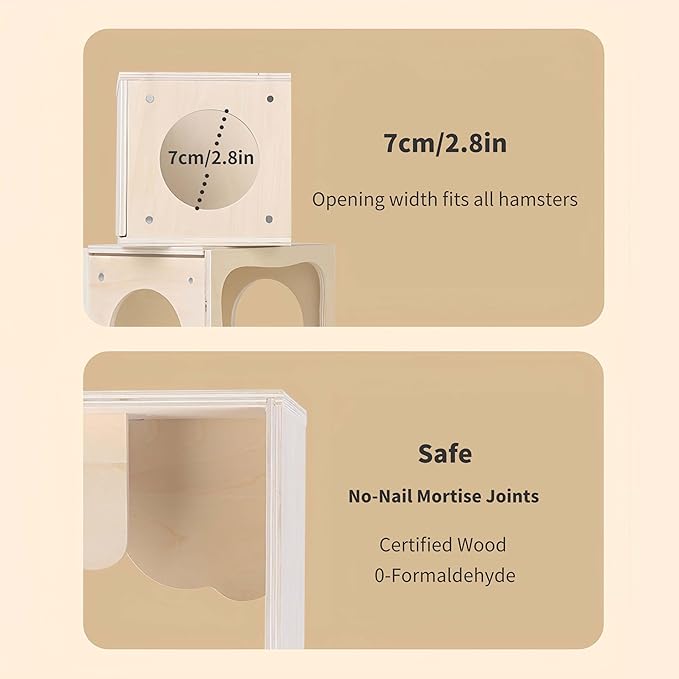 Marchul Magnetic Hamster Hideout Wooden House Chamber for Small Animals Pets Tunnel Exploring Toys for Dwarf Hamsters, Syrian, Gerbils, Hedgehogs, Rats, Mice (Living Room)