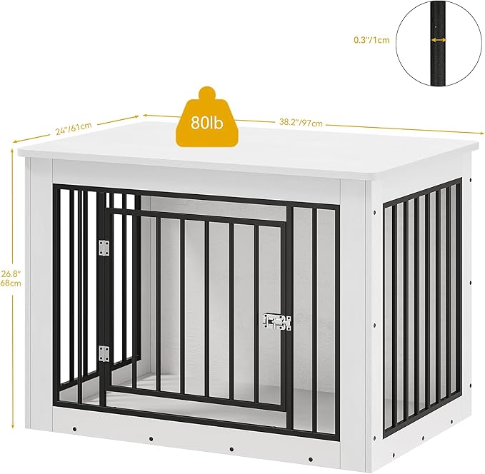 DWVO Dog Crate Furniture, 38 Inch Dog Kennel Indoor Furniture End Table for Dogs, Farmhouse Decorative Wooden Cage, Chew-Resistant, White