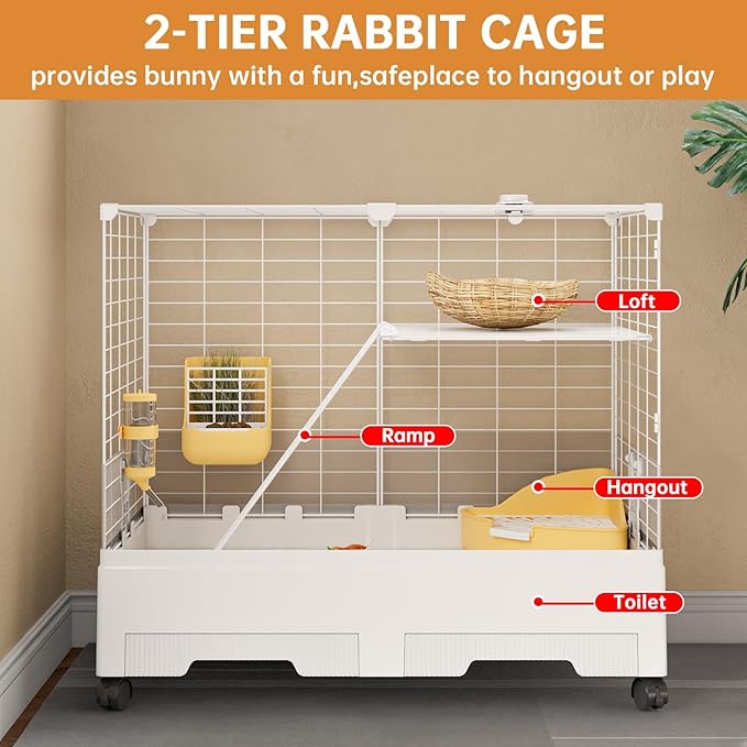 Oneluck Bunny Cage Indoor Rabbit Hutch with Pull Out Tray Rabbit, Guinea Pig, Chinchillas, and Small Animal Cage