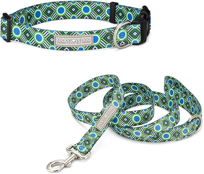 Lucky Love Dog - Easy Click Buckle Dog Collar with Leash Set Combo, Durable & Comfortable for Male & Female Dogs, Pet Collar for Medium Dogs, Secure Fit - Leo Combo, Medium