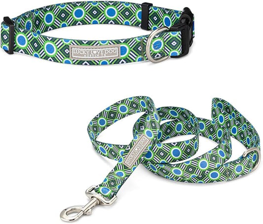 Lucky Love Dog - Easy Click Buckle Dog Collar with Leash Set Combo, Durable & Comfortable for Male & Female Dogs, Pet Collar for Small Dogs, Secure Fit - Leo Combo, XS