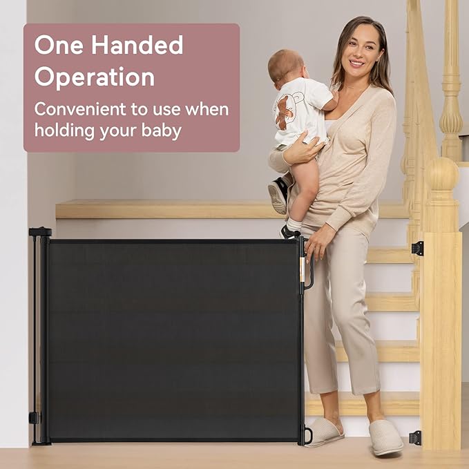 Retractable Baby Gate, Momcozy Mesh Baby Gate or Mesh Dog Gate, 41" Tall,Extends up to 71" Wide, Child Safety Gate for Doorways, Stairs, Hallways, Indoor/Outdoor