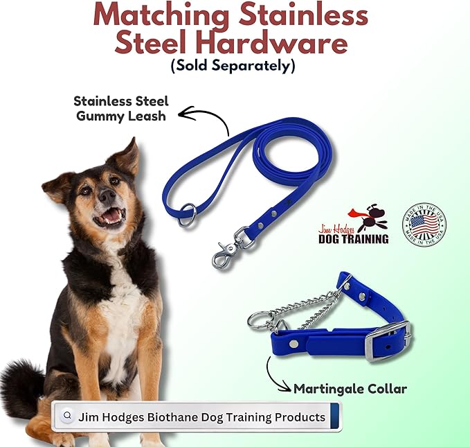 Martingale Collar for Dogs, Biothane, Stainless Steel Hardware, No Pull, Made in The USA, Professional Grade, Medium, Blue
