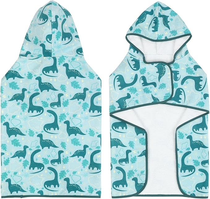 HDE Dog Bathrobe Super Absorbent Quick Drying Puppy Towel Wrap Coat Adjustable After Bath Robes with Hood for Dog Sizes S-XXL Dinosaurs M