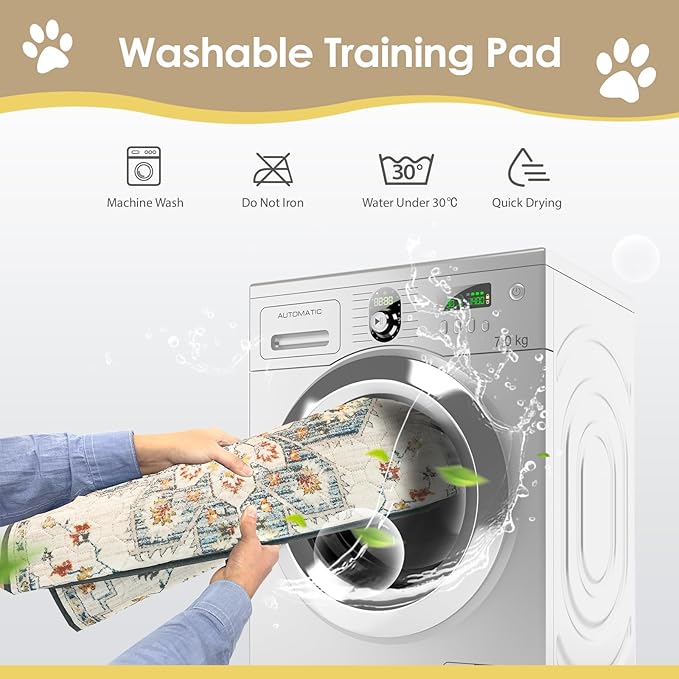 SCLOSE Washable Pee Pads for Dogs 2 Pack, 36" x 24" Reusable Puppy Pads Waterproof, Super Absorbent Dog Rugs, Leakproof, Dog Crate Pad, Playpen Mat, Whelping Pads, White Medallion