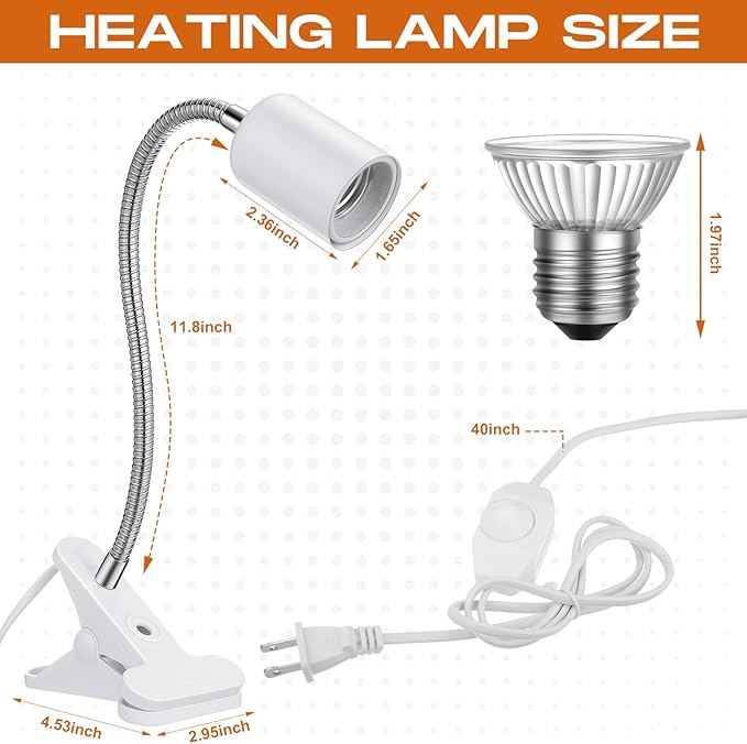 3 Set Reptile Heat Lamp UVA/UVB Turtle Heat Lamp Holder Fixture Clamp Basking Spot Adjustable 50w Full Spectrum Sun Sunbathe Bulb for Turtle Lizard Bearded Dragon Snake Aquarium Amphibian(White)