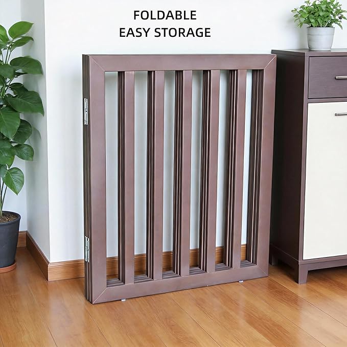 Dog Gate Indoor, Freestanding Dog Fence for The House, Doorways, Hallways,or Stairs,Pet Gate Foldable Wooden,Expandable 32" Height 3 Panels,Brown