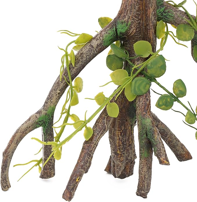AQUA KT Reptile Corner Climbing Branch with Plant Snake Climb Tree for Bearded Dragon Lizard Hermit Crab Crested Gecko Leopard Chameleon Frog Terrarium Habitat