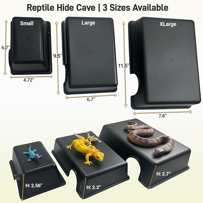 11.5in Reptile Humid Large Hide Cave, 2 Pack Moist Hideout for Gecko, Lizard, Snake - Natural-Looking Shelter for Humidity Retention & Shedding Support, with Easy-Clean Design (11.5"x7.8"x2.7")