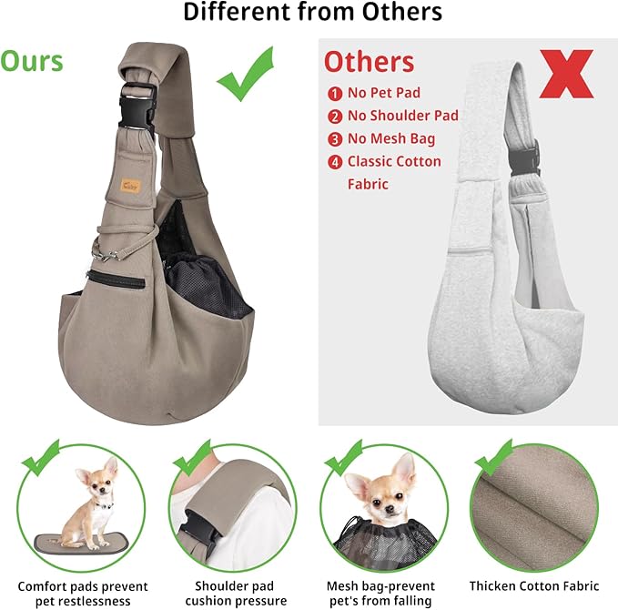 CUBY Dog and Cat Sling Carrier - Hands Free Adjustable Small Pet Sling - Soft Pouch and Tote Design - Suitable for Puppy, Small Dogs Cats Outdoor
