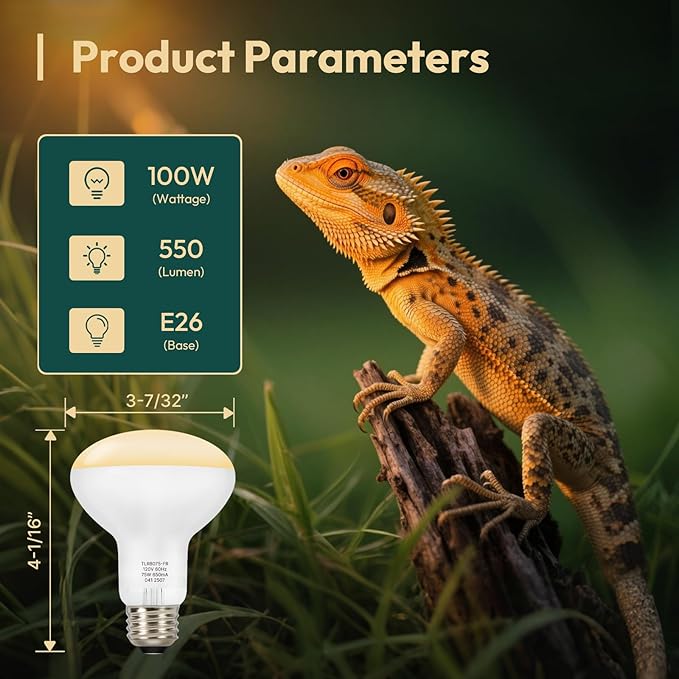 ALAMPEVER 2 Pack Reptile Heat Bulb, 100W Basking Light for Bearded Dragon, E26 Base, Durable Basking Bulb for Amphibian, Lizard, Tortoise, Gecko