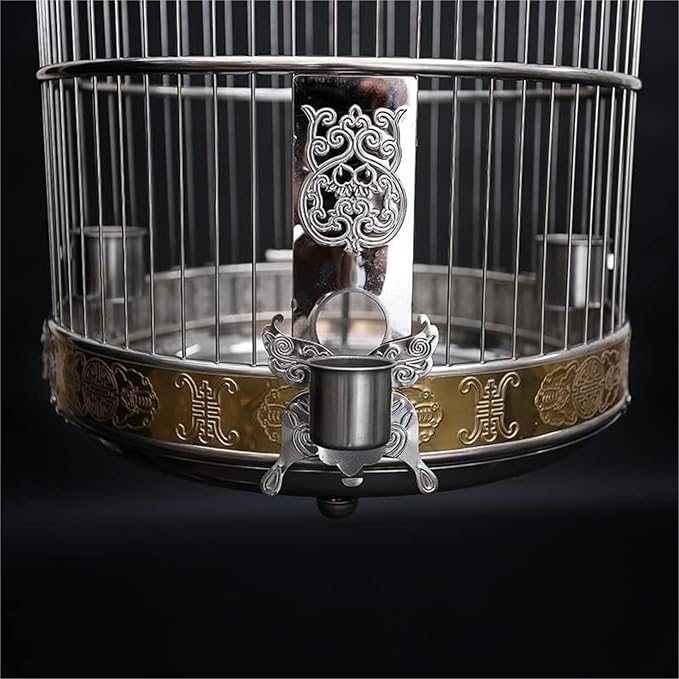 Bird Cage Parrot Cage Stainless Steel Birdcages Metal Round Bird Cage House Carrier Creative Retro Bird Carriers for Home Garden Flight Birdcage(45.5 * 63cm)