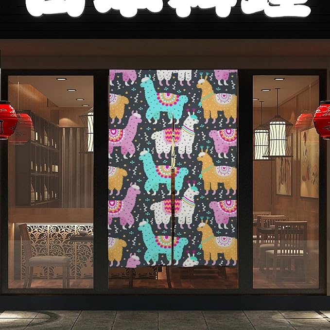 Llama Alpaca Light Blocking Door Curtain, Suitable for Bedroom Entrance