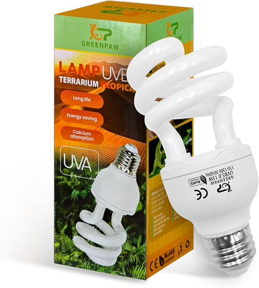 UVB Reptile Light, 5.0 15W UVA UVB Light for Reptiles, Spiral Compact Fluorescent UVB Bulb for Chameleons Tortoise Iguanas and Snakes