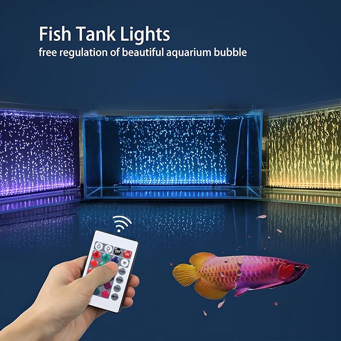 Submersible Aquarium Light, Fish Tank Light with Air Bubble Hole, RGB Color Changing Brightness Adjustable IP68 Waterproof Remote Control LED Light for Aquarium Fish Tank 20 inch