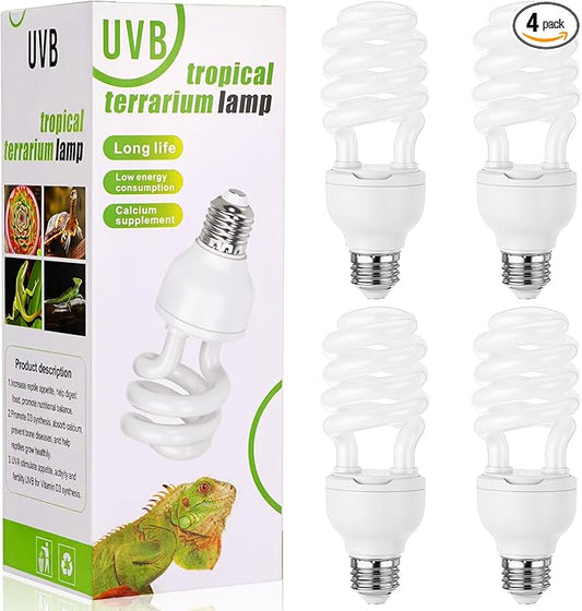 Reginary 4 Pcs UVB Reptile Light 10.0 26W Tropical and Sub-Tropical UVA UVB Bulb Compact Fluorescent Lamp Tropical Terrarium Lamp for Chameleons, Lizards, Tortoises, Snakes, Iguanas & Turtles