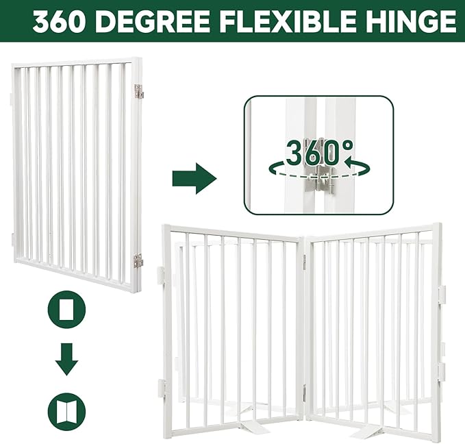 Snagle Paw Full Metal Freestanding Dog Gate,Indoor Dog Gate with Floor Protect Support Feet, 40x24 Inches Foldable Dogs Barrier for Stairs, Hallways and Doorways (24'' H 2 Panel, White