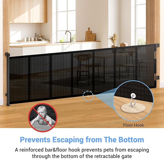 HAMOPY 120 Inch Reinforced Strip Extra Wide Retractable Baby Gate, 33" Tall, Prevent Crawling Through, Wide Extra Long Child Safety Gate for Indoor Baby Fence, Outdoor, Stairs, Deck(Black)