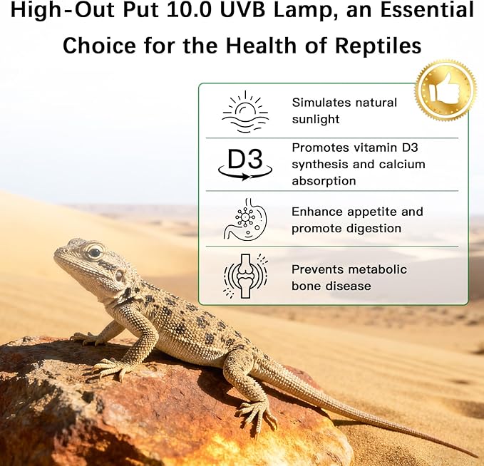 T5 10.0 UVB Reptile Light Fixture Combo Kit, 24W High Output UVA UVB Light with Upgraded Wider Alloy Reflector for Bearded Dragons Lizards Tortoises and Other Desert or Tropical Reptiles (22.7Inch)