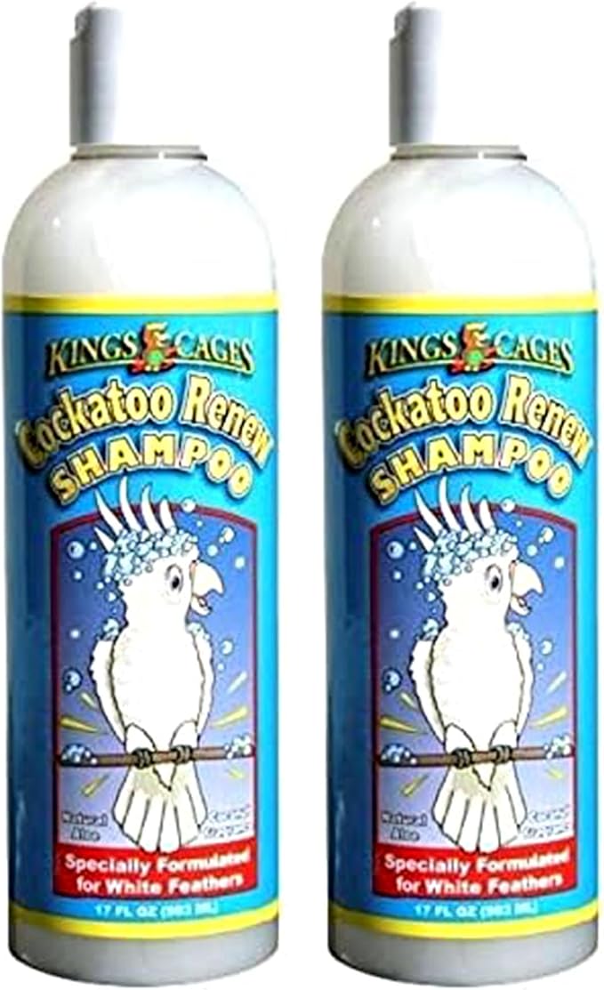 King's Cages Pk2 Cockatoo Renew Shampoo 17 oz with Aloe Vera and Coconut Fragrance, Naturally Whitens Feathers, Deodorizes, and Relieves Dry Itchy Skin for Cockatoos, Parrots, and Pet Birds